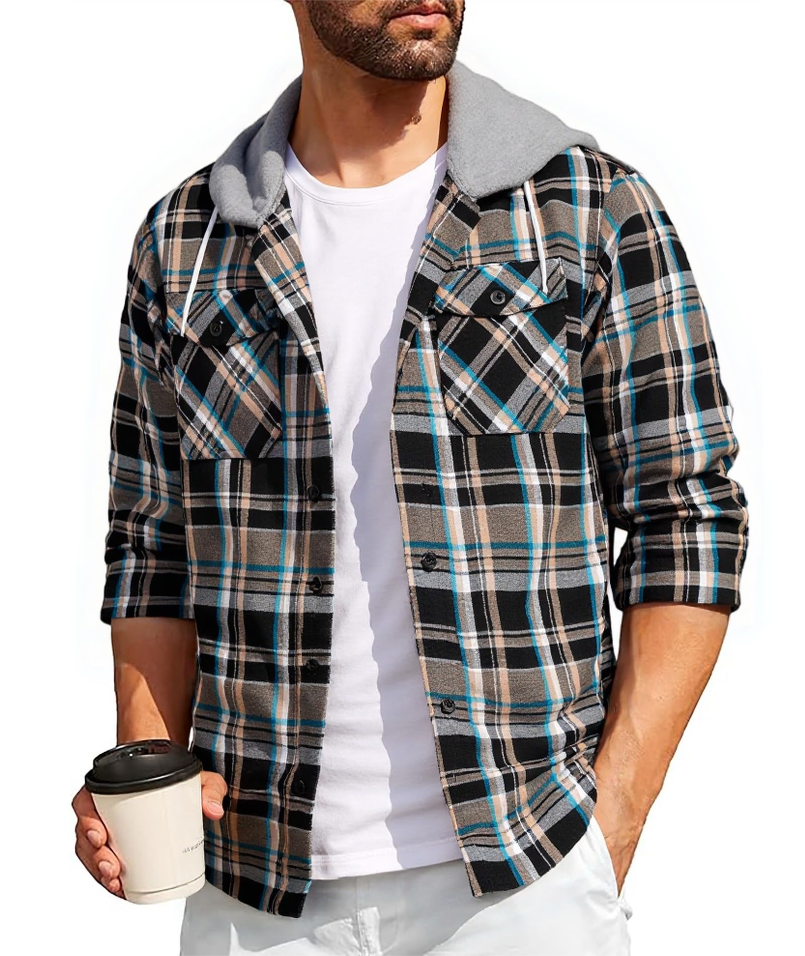 SwissWell Plaid Shirt Men Flannel Shirt Men Long Sleeve Lumberjack Hoodies Outdo