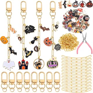Tondiamo 266 Pcs Halloween Keychain Making Kit Bat DIY Keychain Craft Gift | Halloween Key Chain Charms, Black Pumpkin Ghosts Witch Hat DIY Keychain Crafts, Holiday Gift Bracelets Backpacks, Bag Gift