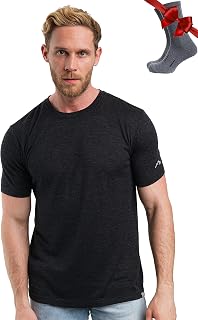[FUFSAWS] Merino.tech Camiseta de Lana de Merino para Hombre - Camiseta Interior de Lana de Merino 100% orgánica Capa Base Ligera + Calcetines de Lana para Senderismo (Charcoal Grey, Large), #REF!
