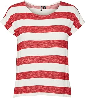 VERO MODA Women's Round Neck Striped Print T-Shirt