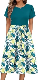 Zeagoo Summer Dress for Women Short Sleeves Dresses Round Midi
