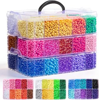 Simetufy 10000Pcs Pony Beads Bulk 30 Colors for Rave Kandi Bracelet Making | DIY Key Chains Rainbow Hair Braiding Kids Jewelry Crafts Gifts (5.73lb,3 Tier Stackable Organizer）
