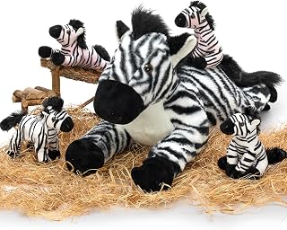 MorisMos XXL Zebra Soft Toy with Soft Baby, Realistic Zebres Plush Toy Animals Cuddles, Cute Christmas Gift for Children, Girls, Boys, Birthday Decoration (White and Black, 64 cm)