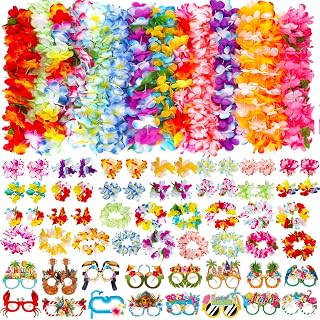 Atonofun レイ80個 ルアウパーティーデコレーション用 ハワイアンレイ バルク ルアウパーティーグラス カラフルブレスレット フラワーヘッドバンド 大人用 トロピカル 誕生日 夏 ビーチ ルアウ パーティー 記念品 用品