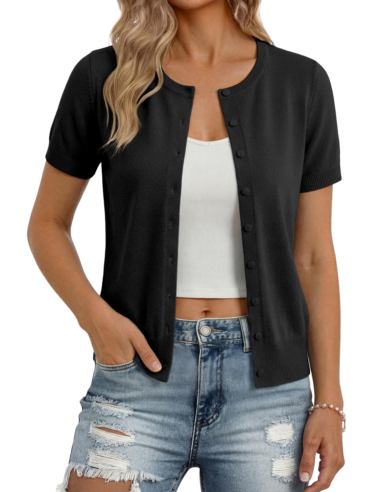 GRACE KARIN Womens Short Sleeve Cardigan Sweaters Lightweight Fall Outfits