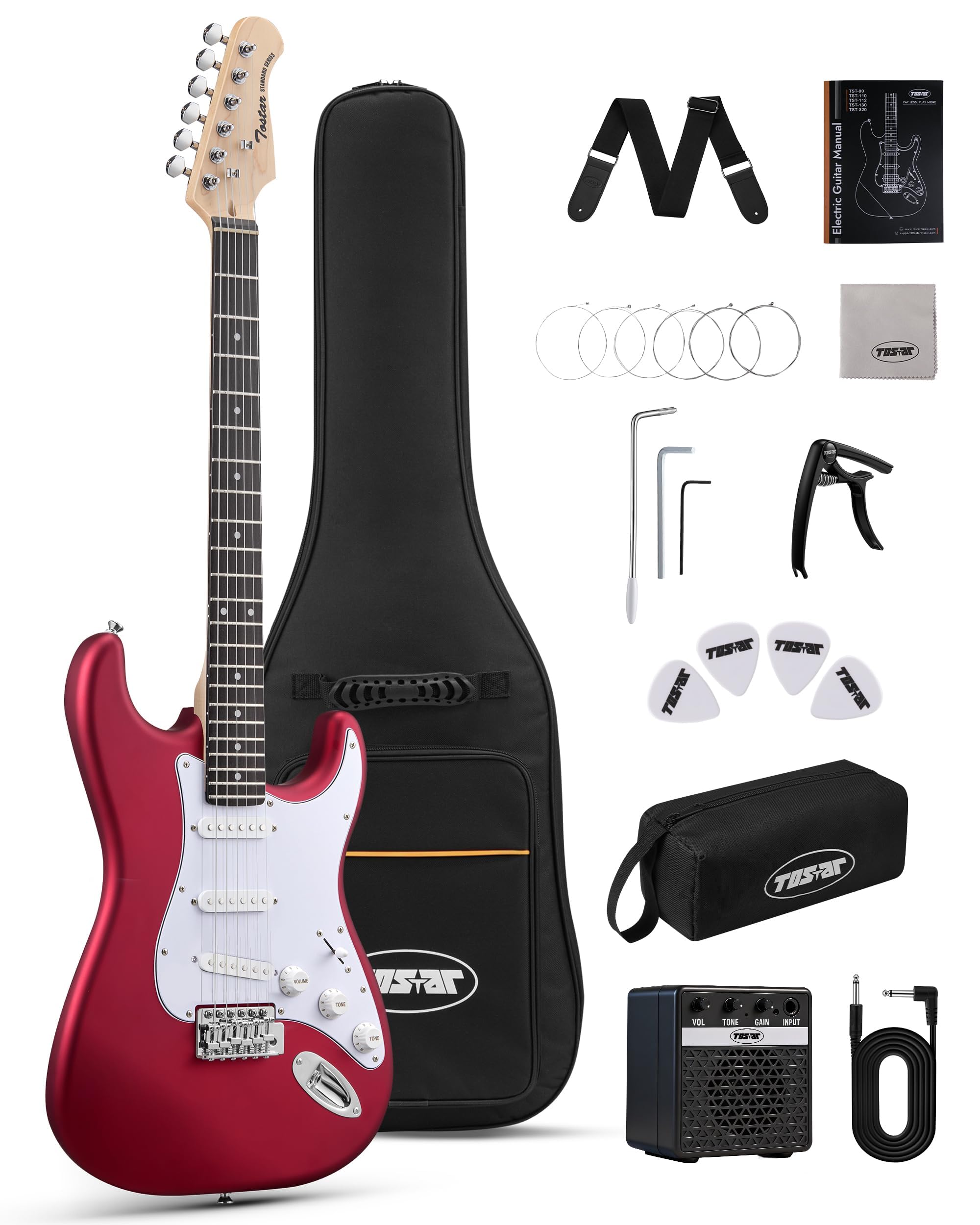 Tostar Electric Guitar Kit for Beginners with 39" Lightweight Body, Red | Rounde
