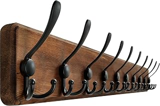 WEBI Wooden Wall Hangers,98cm Long Wall Hanger,10 Triple Hooks,Wall Hanger,Wall Hangers,Coat Hooks,Jacket,Brown