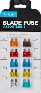 Simply BF819 Alloy Blade Fuse Assortment, Ideal for Vehicle Use, 10 Pieces and 7 Types 5A 7.5A 10A 15A 20A 25A 30A Multi-Function Car Fuse, Set of 10