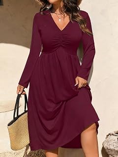 Women's Plus Size Elegant A-Line Casual Short Sleeve V-Neck Twist Knot Front Flowy Midi Dress