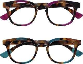 OPULIZE Ava RR62-5Q +1.00 Pack of 2 Round Flattering Frame Anti-Scratch Spring Hinges Brown Scales Purple Turquoise Men Women Reading Glasses