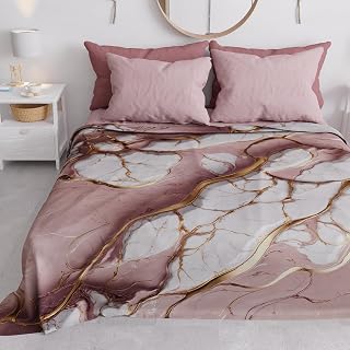 PETTI Artigiani Italiani - Spring Summer Double Bedspread Lightweight Double Bed Sheet Marble Mauve 100% Made in Italy