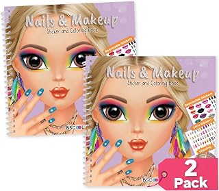 BSCOOL Nails and Makeup Coloring Book for Girls 2 Pack Sticker Book | Includes 240+ removable nail & makeup stickers across two activity books, perfect for kids ages 4 and up as a birthday gift
