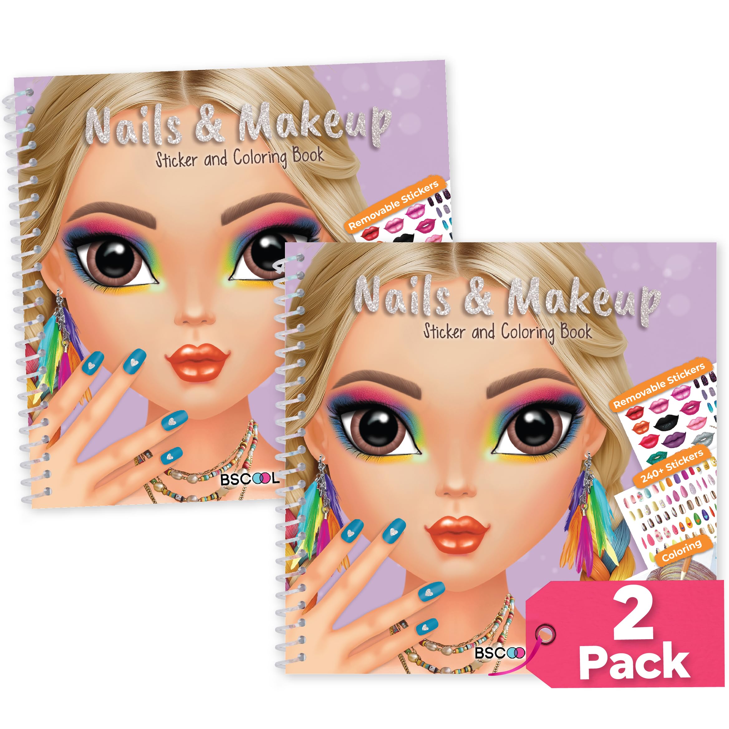 BSCOOL Nails and Makeup Coloring Book for Girls 2 Pack Sticker Book | Includes 2