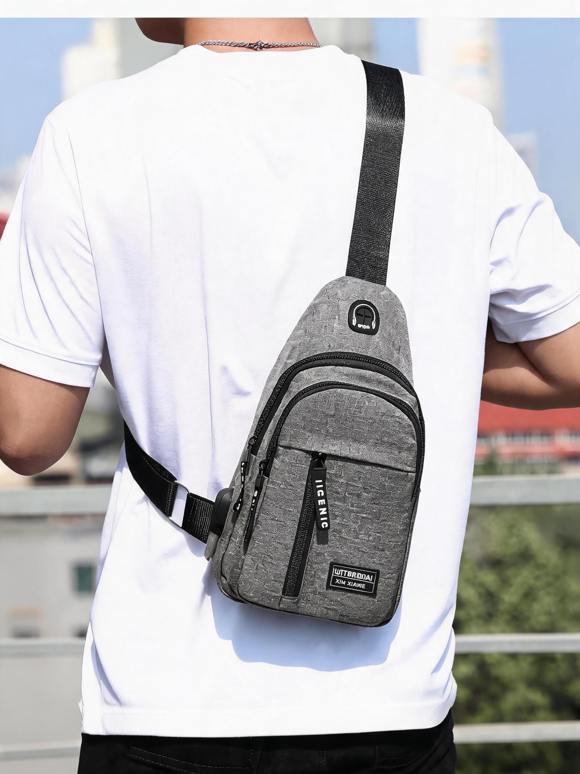 Shoulder Bag for Men and Women, Chest Bag with Adjustable Shoulder Strap and Dou