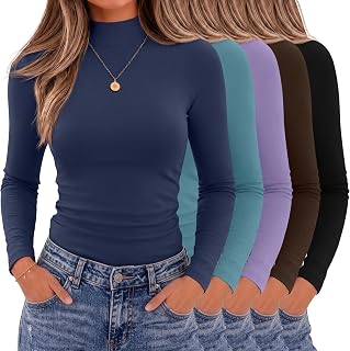 Oakgarden 5 Pack Mock Turtleneck Top for Women Base Shirts