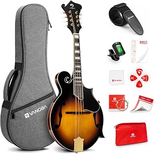 Vangoa F-Style Mandolins Instrument 29-Fret, 8 String Acoustic Mandolin With Protective Plate, for Beginner Adults, Sunburst