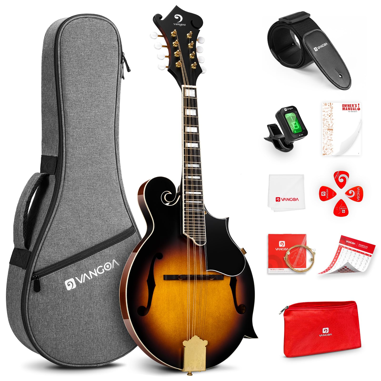 Vangoa F-Style Mandolins Instrument 29-Fret, 8 String Acoustic Mandolin With Pro