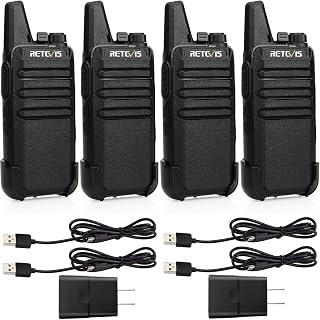 Retevis RT22 Walkie Talkies, Two Way Radio (4 Pack) | for Retail and Restaurants, Portable, USB-C, Large Integrated Back Clip, VOX, Mini, Emergency Alarm