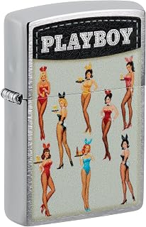 Zippo Playboy Windproof Lighter, Brushed Chrome, Colour Image, Refillable, Reusable, Windproof Design, Gift Box, Made in USA