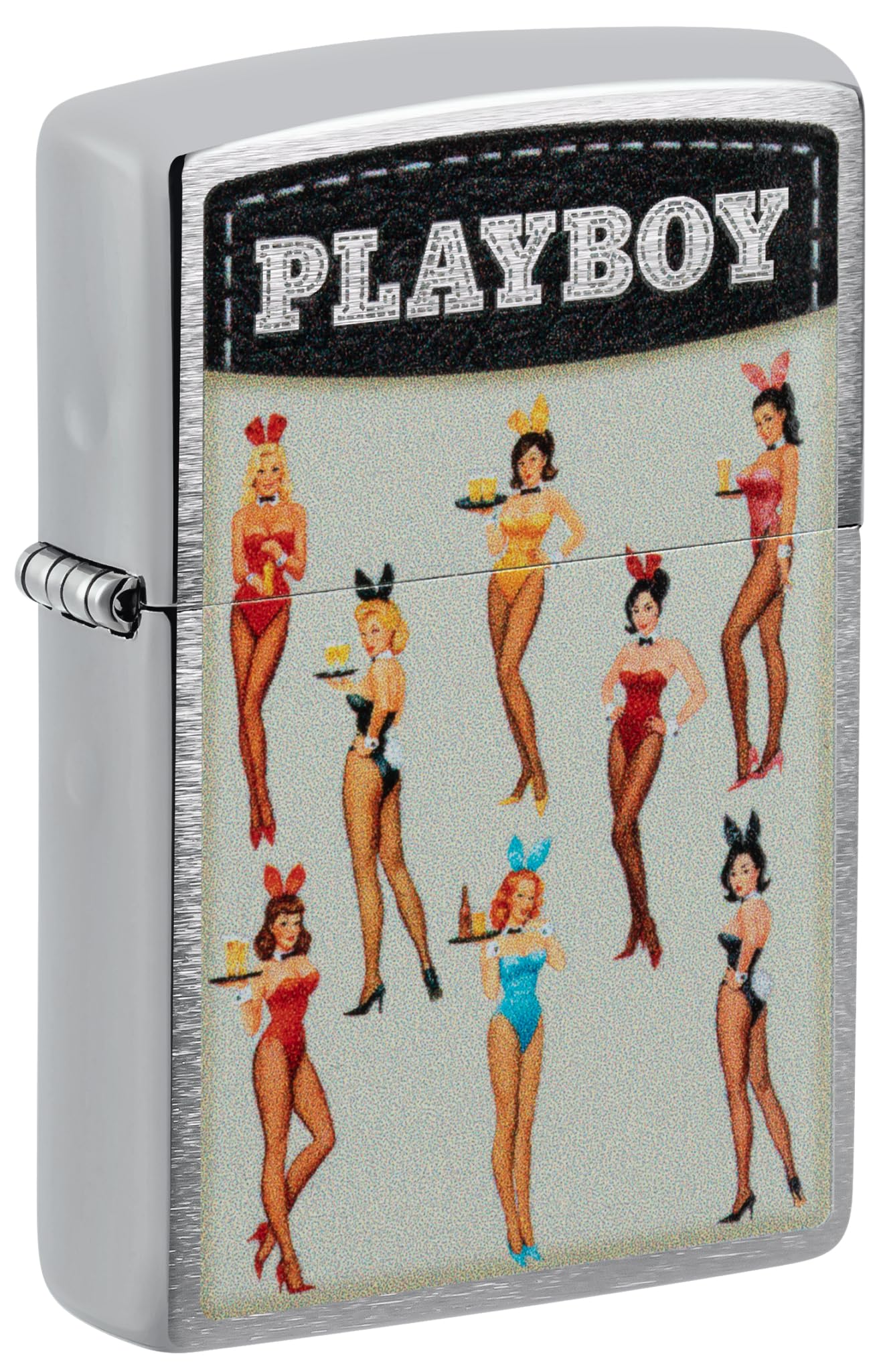 Zippo Playboy Windproof Lighter, Brushed Chrome, Colour Image, Refillable, Reusa