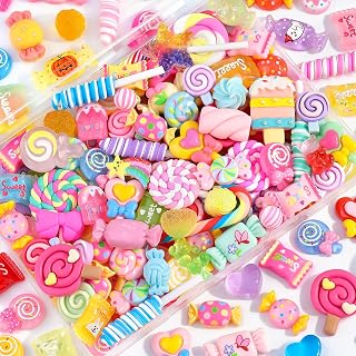 120PCS Fake Candy Charms Decoden Charms Flatback Resin Charms for Crafts | Random Kawaii Slime Charms for Embellishments, Mini Resin Charms for Phone Hairpins Scrapbooking Decor Junk Case Charms Bulk