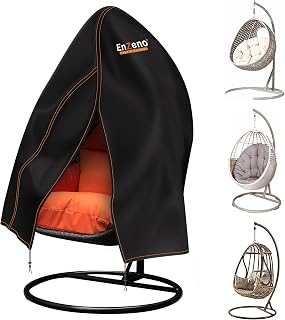 Enzeno Patio Hanging Egg Chair Cover Waterproof Outdoor Swing Chair Covers | Single Seat Cocoon Egg Chair Covers with Zipper,210D Veranda Garden large Cover for Egg Chair on Stand 190 * 115cm, Black