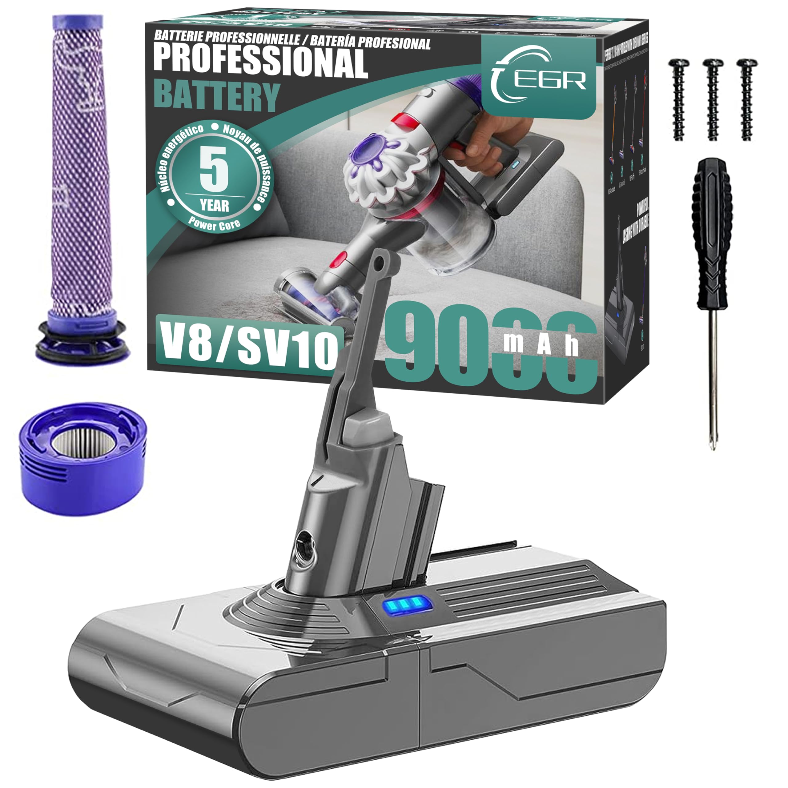 EGR 9000mAh Upgraded Battery Replacement Compatible with Dyson V8 Series | 21.6V