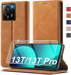 Mobile Phone Case for Xiaomi 13T, for Xiaomi 13T Pro, Leather Case [With Protective Film] for Xiaomi Mi 13T/13T Pro Case, Foldable Leather Flip Wallet 360 Shockproof Case Protective Flip Case for Xiaomi 13T/13T Pro