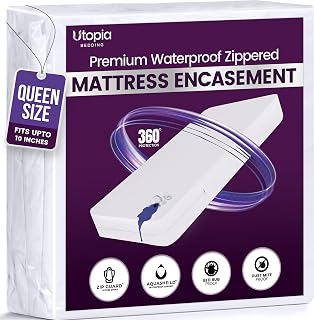 Premium Waterproof Zippered Mattress Protector Queen Size, 10" Deep Pocket