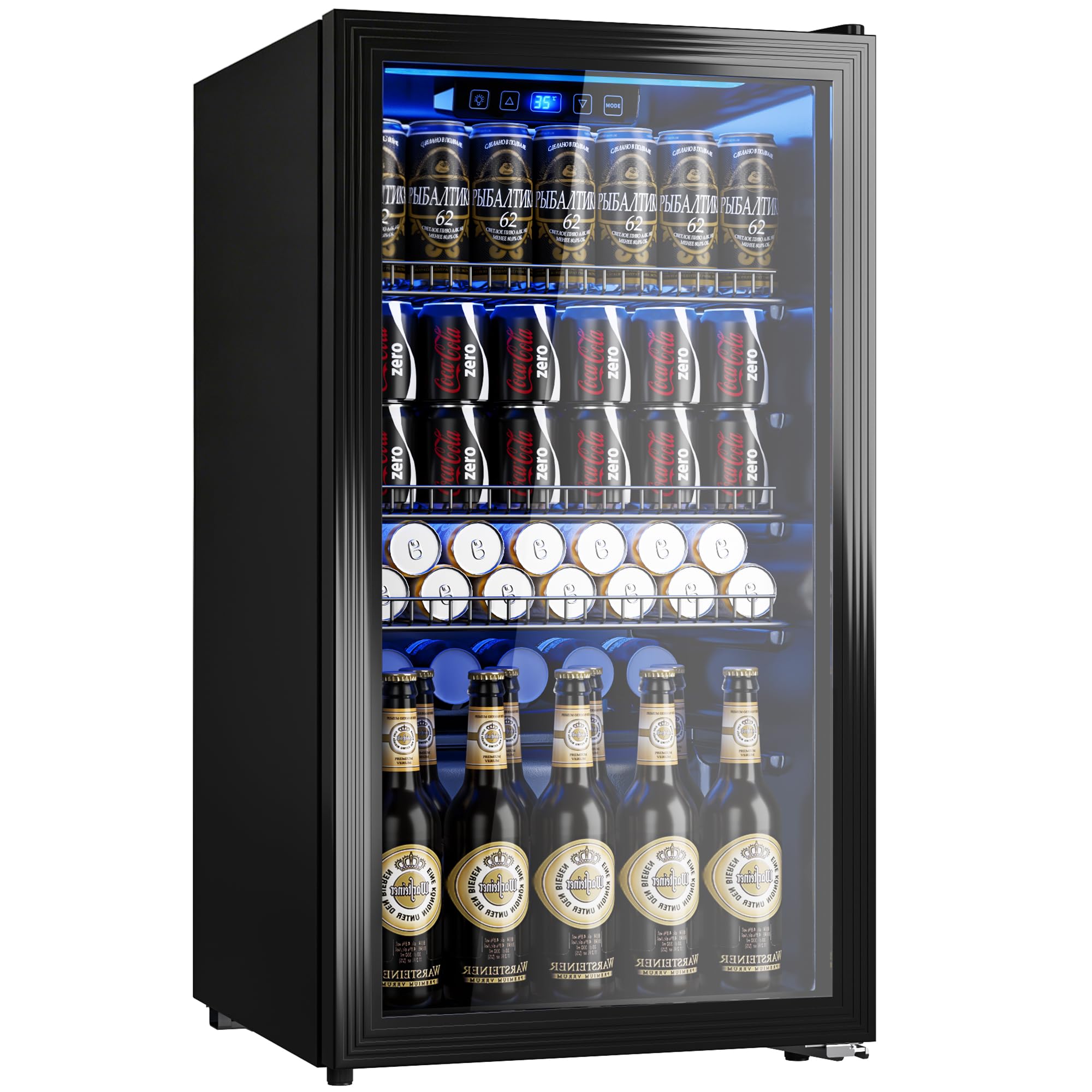 130 Can Beverage Refrigerator, 3.2 Cu.Ft Mini Fridge Beverage Cooler | Glass Doo