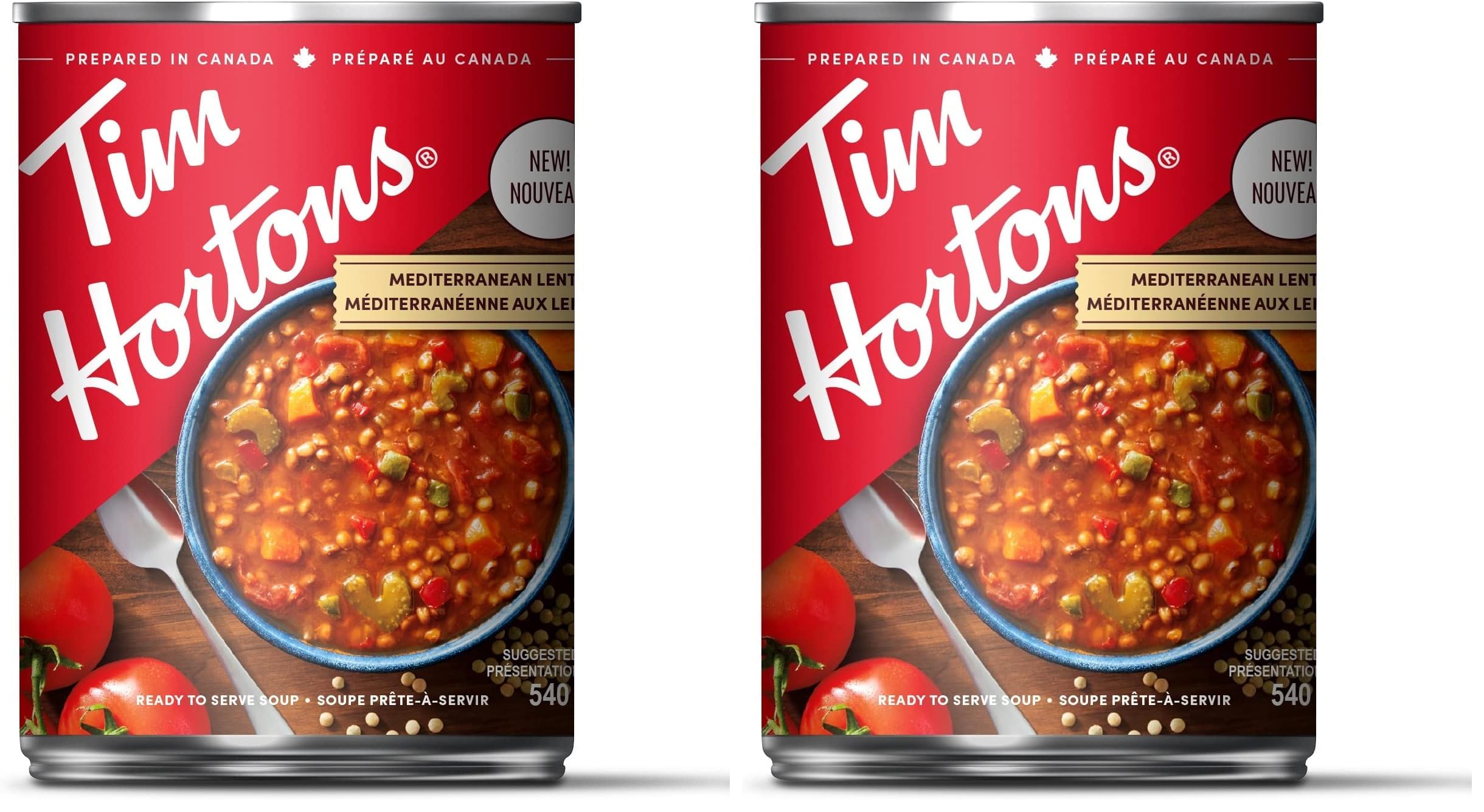 Tim Hortons Mediterranean Lentil Soup, Ready-to-Serve, 540ml Can (Pack of 2)