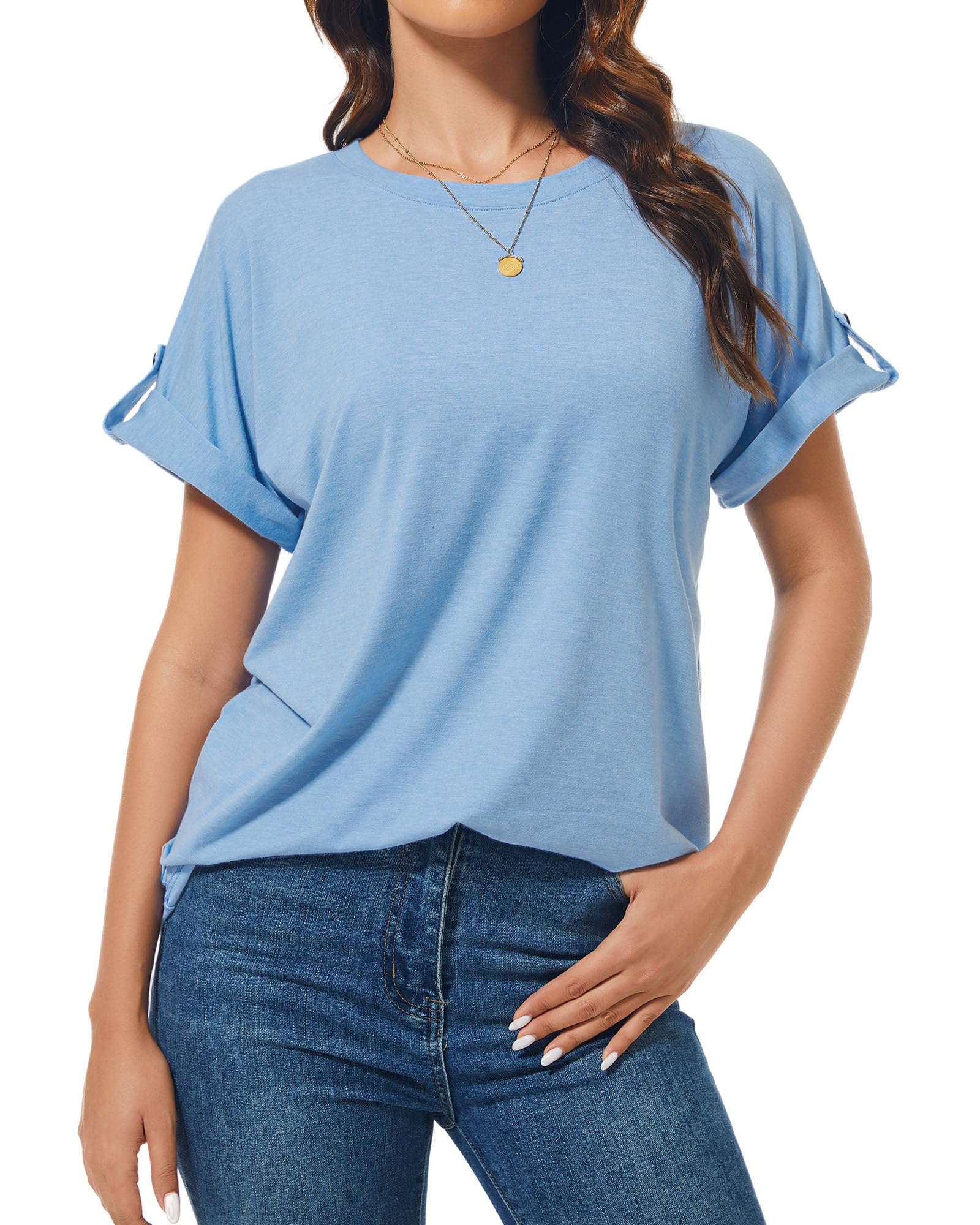 Top estivo da donna a maniche corte girocollo camicie casual vestibilità ampia 2