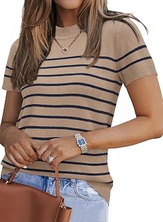 Arach&Cloz Women's Wool Blend Short Sleeve Sweater Business Casual Tops