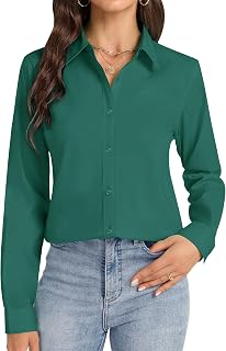J.Ver Camicia da Donna a Maniche Lunghe con Bottoni, Senza Pieghe, Elasticizzata, Tinta Unita, Verde Scuro, XS