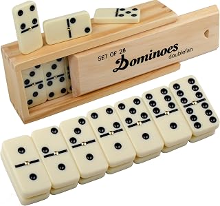 Double Six Dominoes Set for Adult, Ivory Classical Dominoes for Family Games for Adults,Dominoes Set 28 Tiles with Natural Wood Box,Double 6 Dominos Game Set with Spinner (2-4 Players)