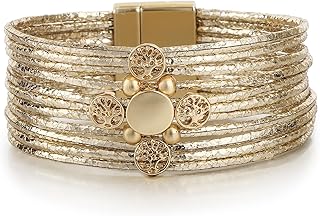Edoneery Leather Wrap Bracelets for Women, Boho Stacked Cuff Bangle