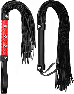 Sex Whips for Bedroom Play, Adult Whip Red 18" and BDSM Flogger Black 18" for Couples, Floggers Adult Play