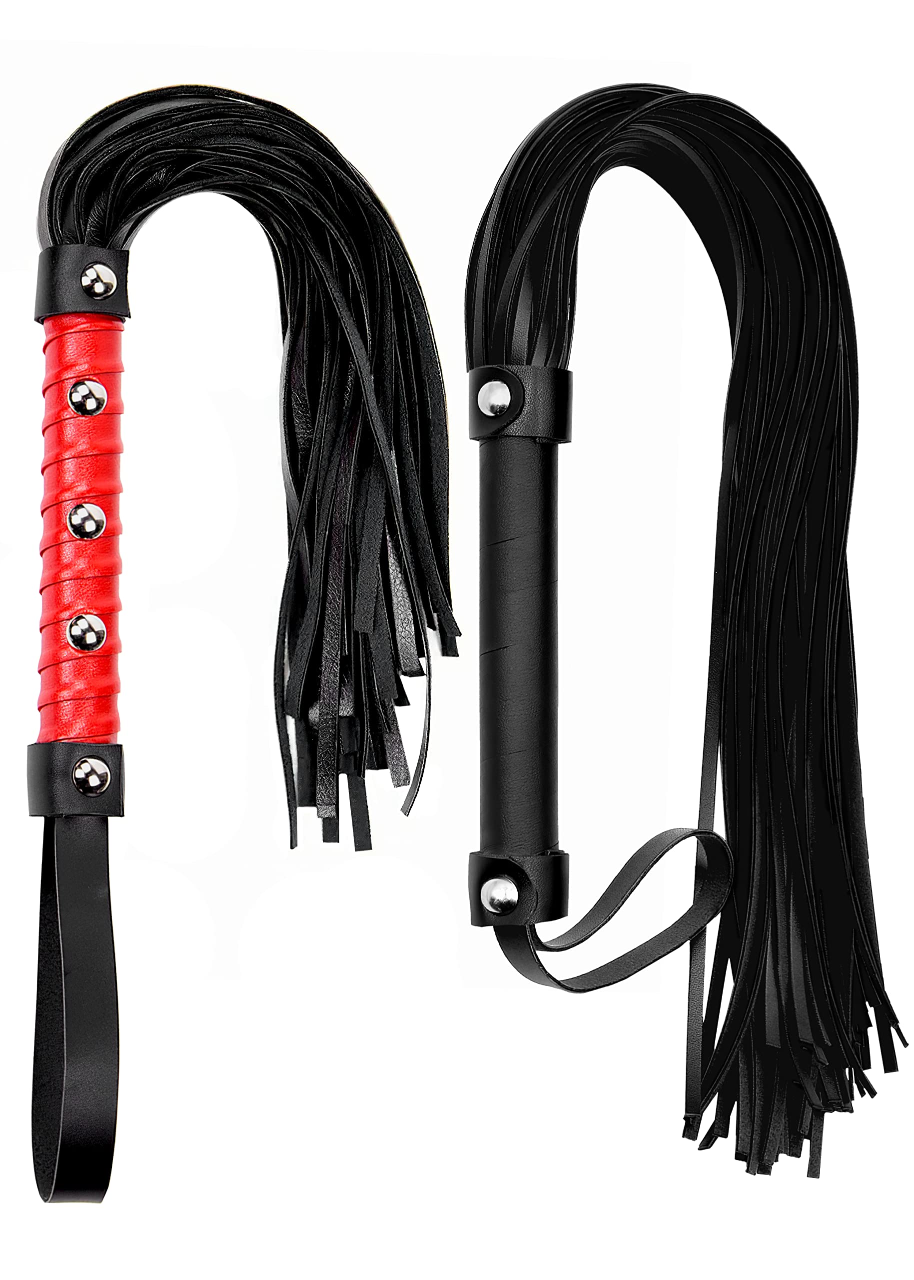 Sex Whips for Bedroom Play, Adult Whip Red 18" and BDSM Flogger Black 18" for Co
