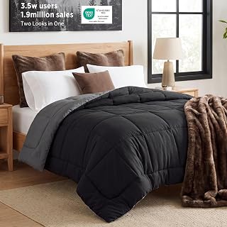 Bedsure Queen Comforter Duvet Insert - Bed Comforter Quilted, Black/Grey | All Season Skin-Friendly Soft Color blocking Bedding with 8 Tabs ,Machine Washable Home Decor Gift Women/Men, 88x88 in
