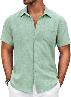 COOFANDY Men's Short Sleeve Button Down Shirt Casual Summer Beach Shirt with Pocket