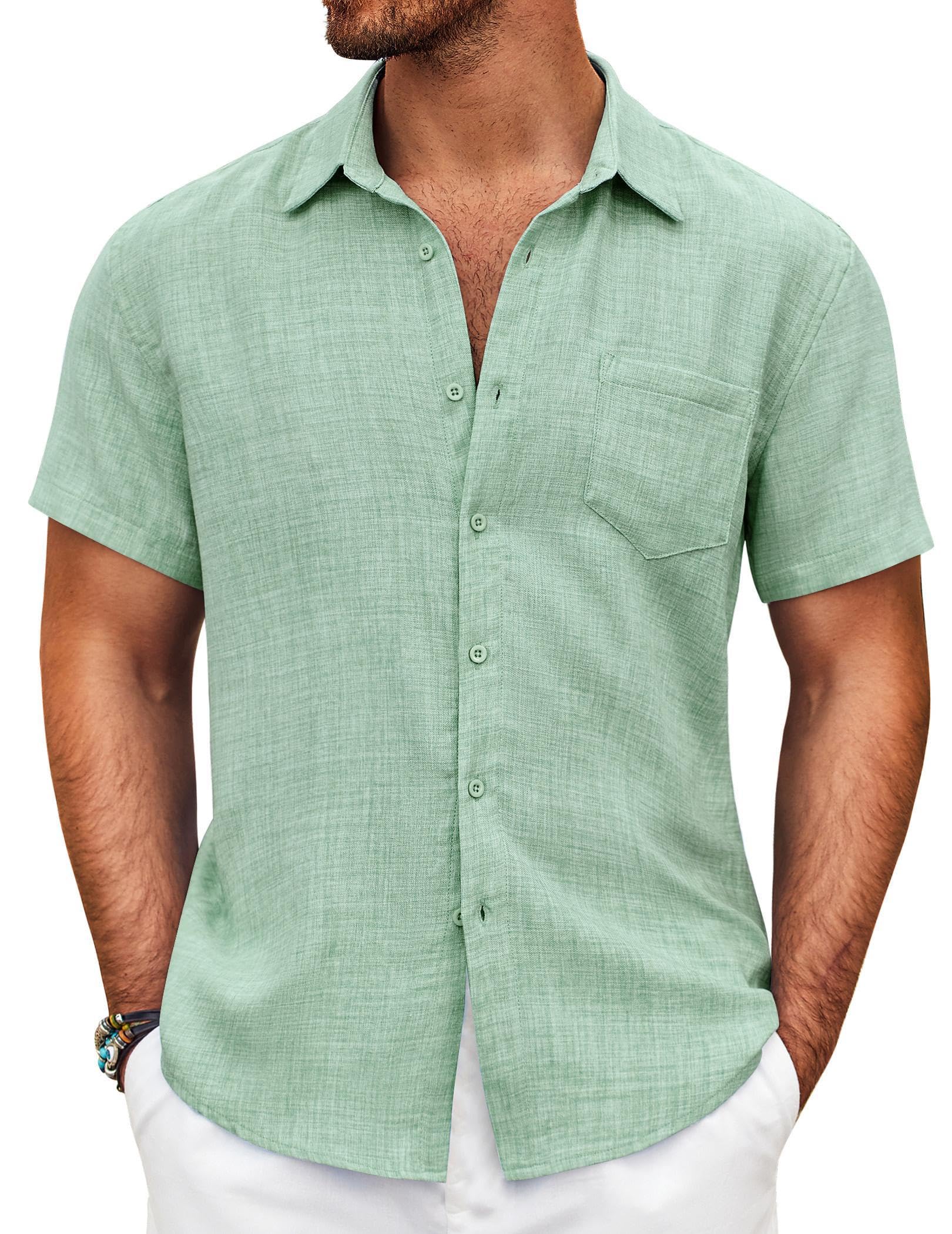 COOFANDY Men's Short Sleeve Button Down Shirt Casual Summer Beach Shirt with Poc
