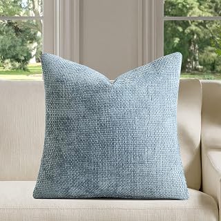 Light Blue Chenille Cushion Cover 18x18 Inch Decorative Soft Farmhouse Style Neutral Boho Throw Pillow Covers for Living Room Couch Bed Home Decor 1 Piece