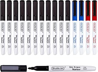 Shuttle Art Dry Erase Markers, 15 Pack 3 Colors Magnetic Whiteboard Markers with Erase, Fine Point Dry Erase Markers for Writing on Whiteboard Glass Mirror for School Home Office(11 Black 2Blue 2 Red)