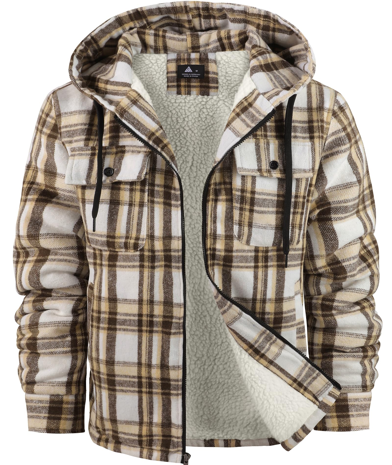 SCODI Men's Flannel Shirt Jacket Fleece Sherpa Lined Plaid Zip Up Hoodies