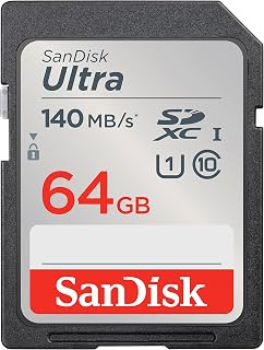 SANDISK 64GB Ultra SD Memory Card, Up to 140MB/s Read Speeds, UHS-I | U1, C10, Full HD, Ideal for Compact to Mid Range Cameras & Camcorders, Temperature, Water & Shock Proof -SDSDUNB-064G-GN6IN