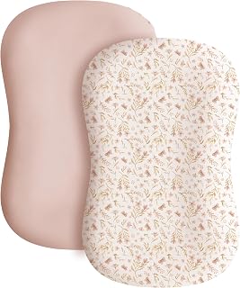 Konssy 2 Pack Baby Lounger Cover, Stretchy Infant Slipcover, Covers Only | Soft, Breathable &amp; Stretchy Fabric, Secure Envelope Closure, Easy to Replace, Fits Snuggle Me Lounger (Pink Spring,Pink)