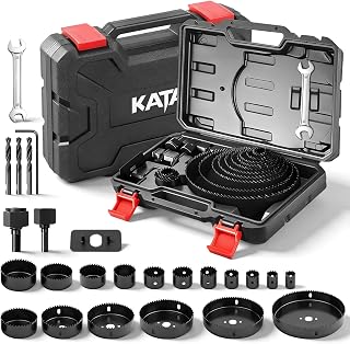 KATA 25 Piece Hole Saw Kit with 3/4"-6" for Wood, Drywall, PVC and Plastic | Carbon Steel Hole Saw Set, Wrench, Mandrels, Drill Bits, Installation Plate, Hex Key and Case for DIY Holes in Soft Materials