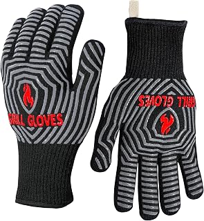 QUWIN BBQ Gloves, 1472°F Heat Resistant Grilling Gloves Silicone Non-Slip Oven Mitts, Kitchen Gloves for BBQ, Grilling, Cooking, Baking(One Size Fits Most, Black)- 1 Pair