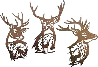 J-Fly Metal Deer Wall Art - 3 Piece Set, 9 Inch Rust Color, Forest & Hill Decor, Hunting & Rustic Style, Living Room, Bedroom & Bathroom
