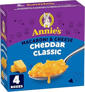 ANNIE'S - VALUE PACK SIZE - MACARONI and CHEESE Classic Cheddar, 4 Pack, 680 Grams Box, No Artificial Flavours or Synthetic Colours, Contains Real Cheese and Milk Ingredients, 80% Organic Ingredients